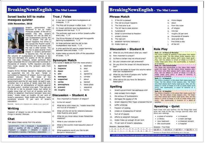 A 2-Page Mini-Lesson - Call to Prayer