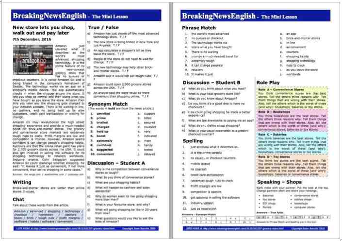 A 2-Page Mini-Lesson - Grocery Shopping