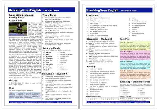 A 2-Page Mini-Lesson - Working Hours