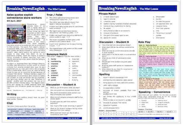 A 2-Page Mini-Lesson - Convenience Stores