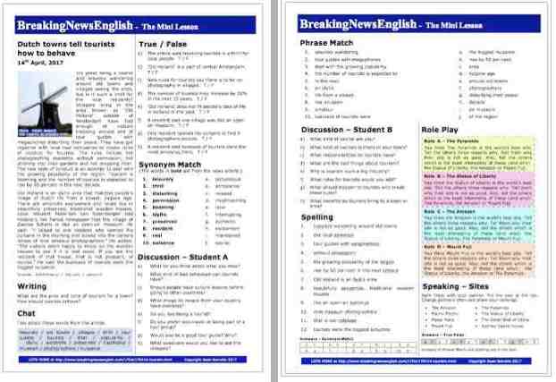 Breaking News English | 2-Page Mini-Lesson | Tourism