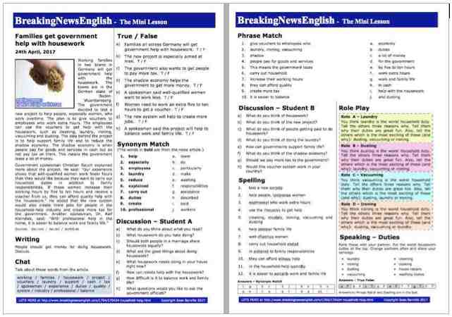 A 2-Page Mini-Lesson - Household Help