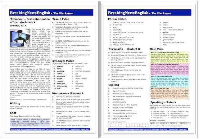 A 2-Page Mini-Lesson - Robot Police Officer