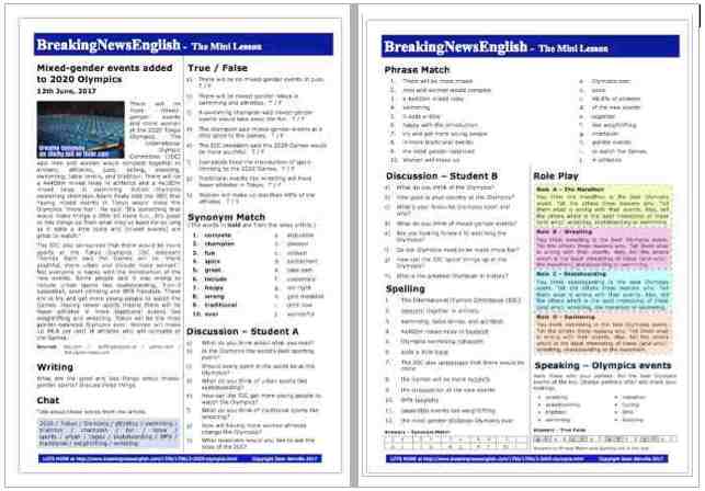 A 2-Page Mini-Lesson - 2020 Olympics