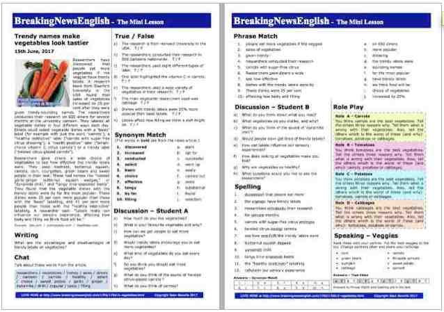 A 2-Page Mini-Lesson - Vegetables