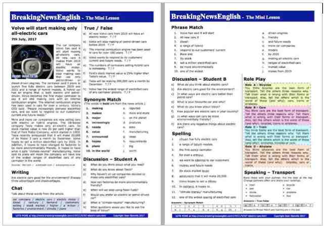 A 2-Page Mini-Lesson - Electric Cars