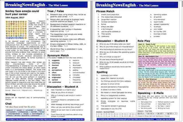 A 2-Page Mini-Lesson - Smiley Face Emojis