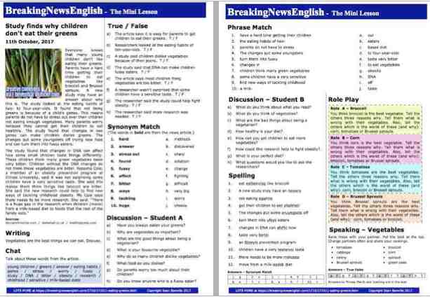 A 2-Page Mini-Lesson - Eating Greens