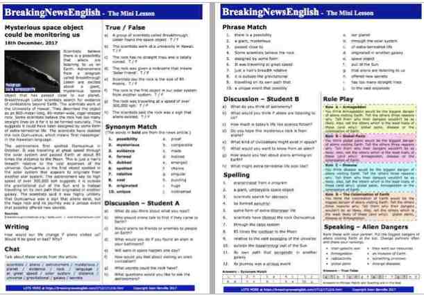 A 2-Page Mini-Lesson - Space Objects