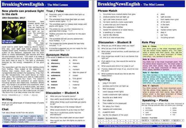 A 2-Page Mini-Lesson - Light Plants