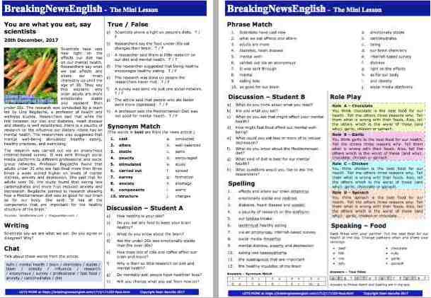 A 2-Page Mini-Lesson - Food & Mental Health