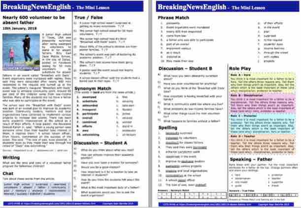 Breaking News English | 2-Page Mini-Lesson | Absent Father