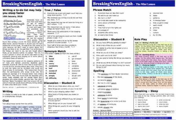 Breaking News English | 2-Page Mini-Lesson | To-do Lists