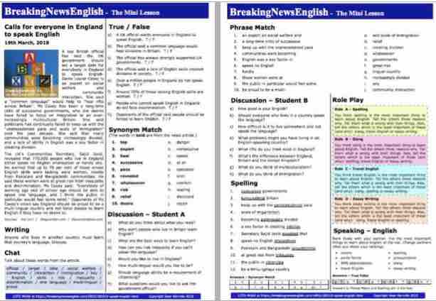 A 2-Page Mini-Lesson - Speak English