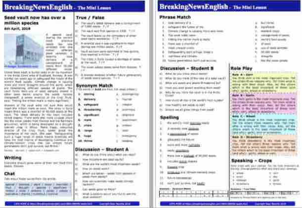 Breaking News English | 2-Page Mini-Lesson | Seeds