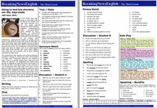 A 2-Page Mini-Lesson - Sleeping Late