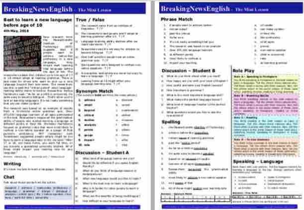 Breaking News English | 2-Page Mini-Lesson | Language Learning