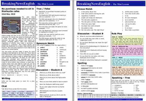 A 2-Page Mini-Lesson - Starbucks Cafes