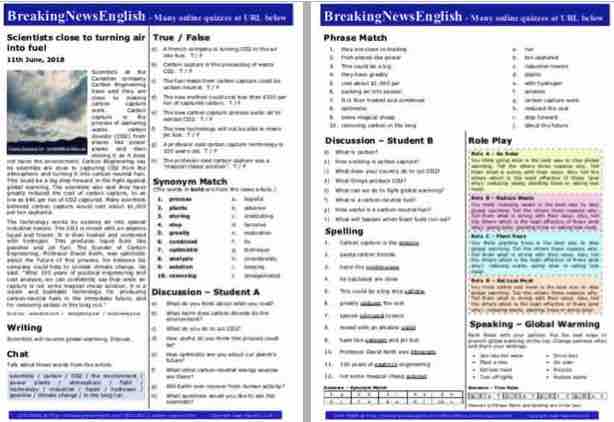 Breaking News English | 2-Page Mini-Lesson | Carbon Capture