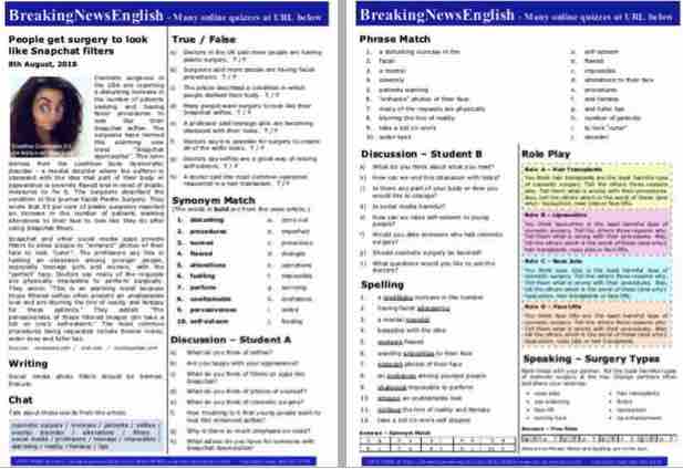 A 2-Page Mini-Lesson - Snapchat Dysmorphia