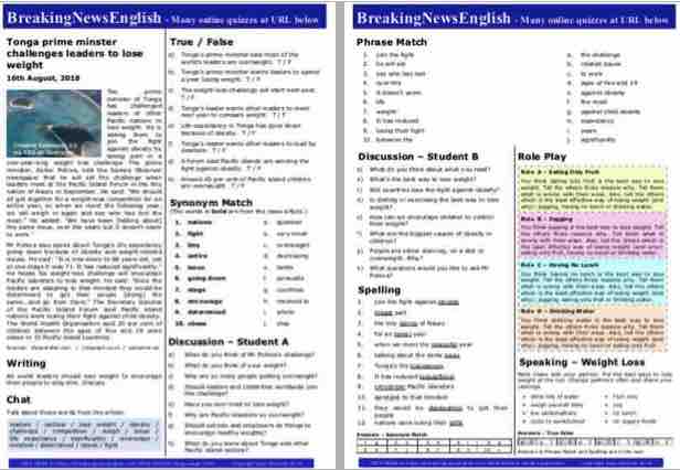 A 2-Page Mini-Lesson - Losing Weight