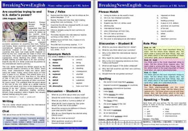 A 2-Page Mini-Lesson - the U.S. Dollar