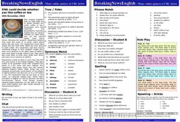 A 2-Page Mini-Lesson - Coffee or Tea