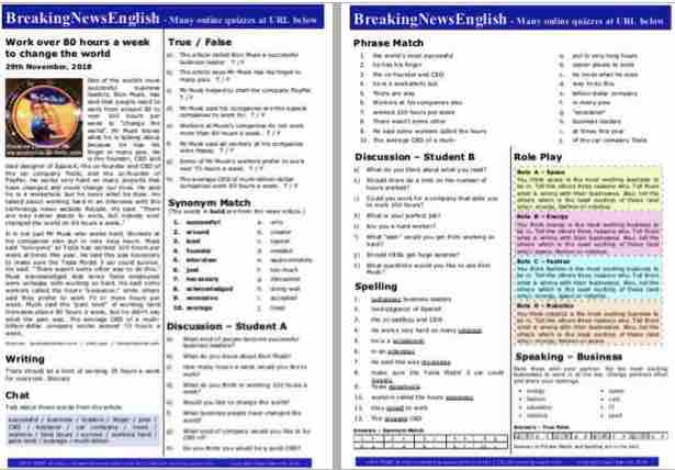 A 2-Page Mini-Lesson - Working Week